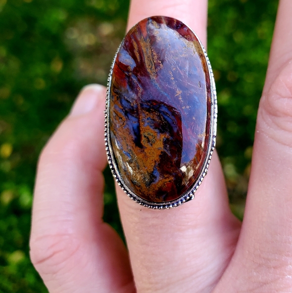 New Oversized Seam Agate 925 Silver Statement Ring. - Picture 10 of 16